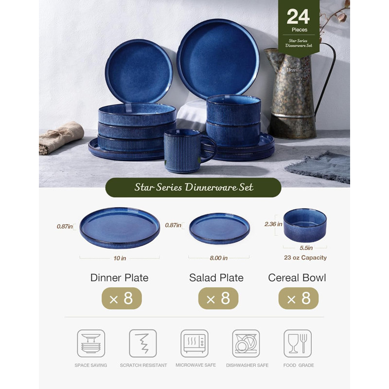 Famiware 24 Piece Dinnerware Set, Service for 8, Nebulas Blue