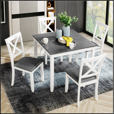 Ensemble de table de salle à manger 5 pièces moderne en bois avec 4 chaises, deux tons pour les petits espaces, la cuisine et la salle à manger