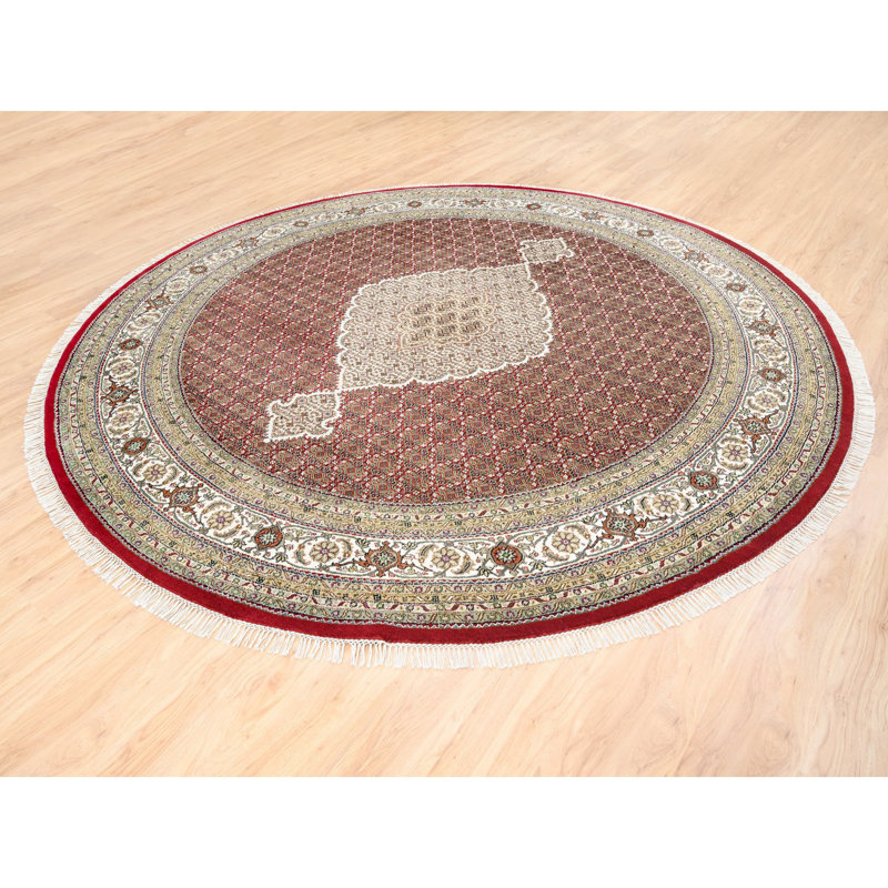 Tapis rond en laine et soie noué à la main 9 pi 10 po x 9 pi 10 po AB5F874AC697469B9A962BF171E43EBD