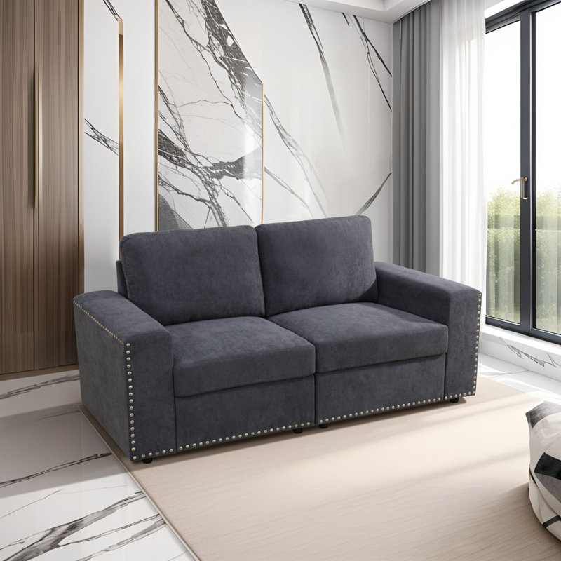 Canapé 2 pièces en tissu 67 po , H 33 po x l 93 po x P 31,5 po, Noir/gris