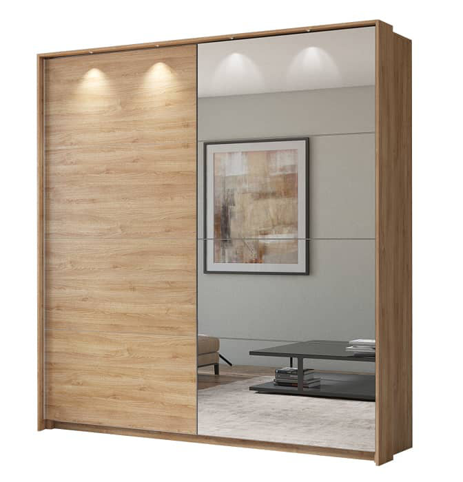 Detjon 2 Door Manufactured Wood Wardrobe, Oak Camargue