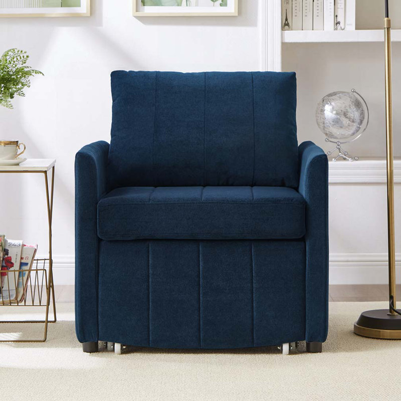 Fauteuil-lit en chenille convertible avec dossier réglable à 5 positions, poches latérales et panier de rangement, fauteuil-lit escamotable