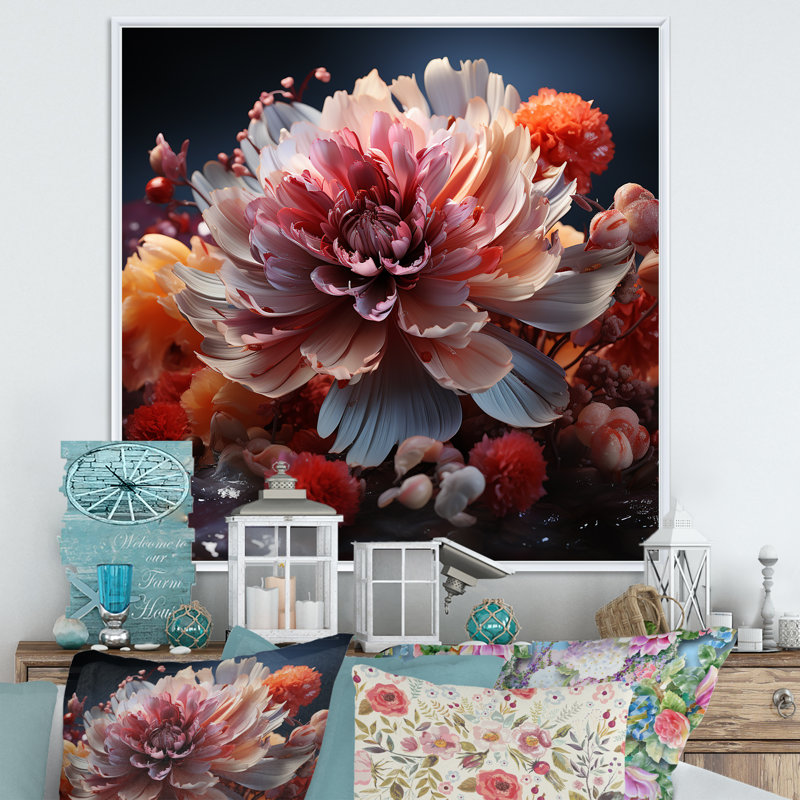 Peony Petal Poetry II - pivoines, décoration murale, H 16 po x l 16 po x P 1 po, Cadre flottant blanc