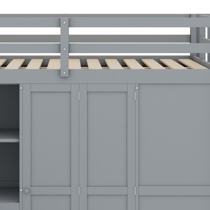 Lit mezzanine avec garde-robe, bureau et tablettes, Gris