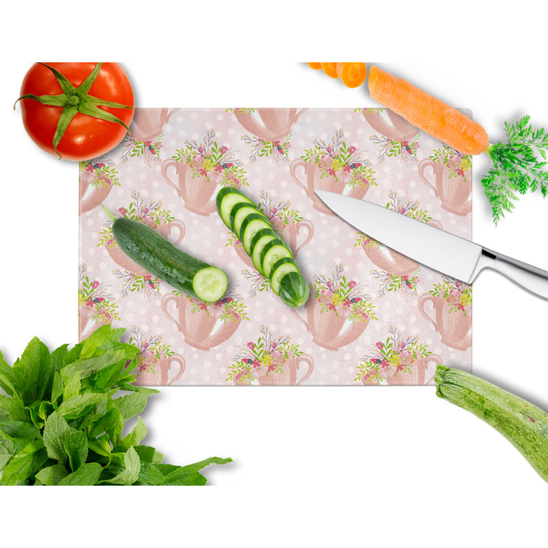 Caroline's Treasures Tempered Glass Tea Cup and Flowers Cutting Board
