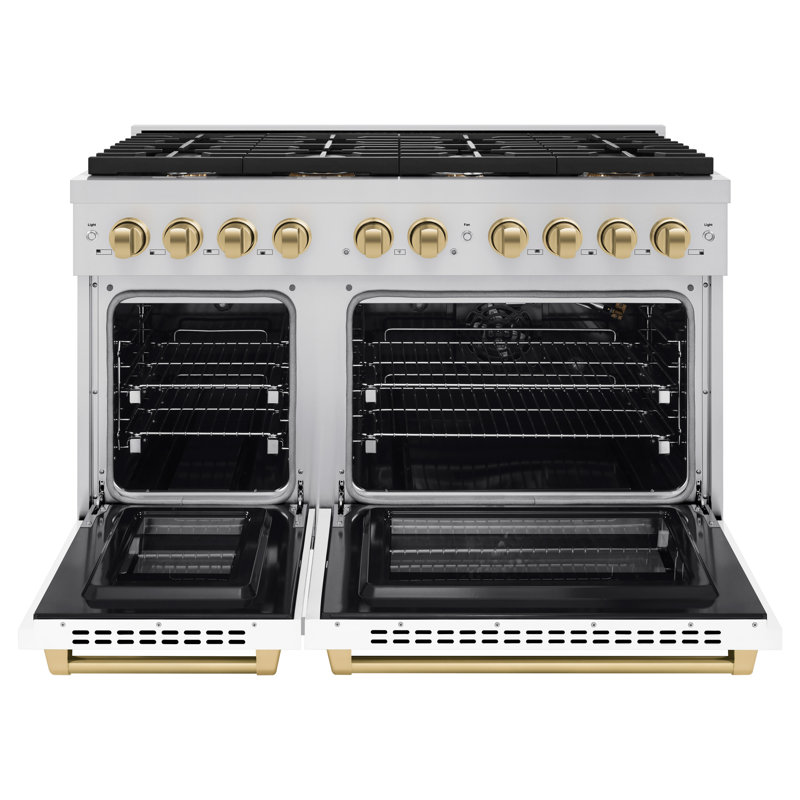ZLINE 48 in. 8 Burner Double Oven Gas Range in Stainless Steel with White Matte Doors and Accents