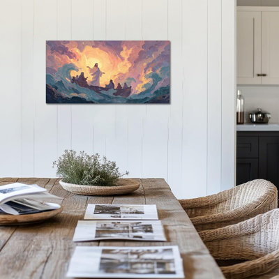 Jesus Walking On Water Canvas Wall Art - Jesus Christian Wall Art Prints Living Room, Religious Jesus Picture Artwork Painting For Home, Frame Wrapped Canvas, 20×40 Inches