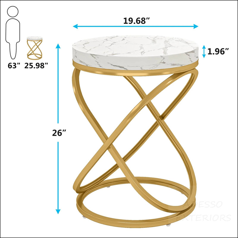Table d'appoint ronde de 26 po avec plateau en faux marbre et structure dorée