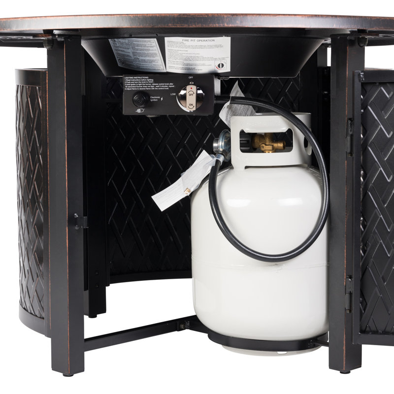 Lit Woven Aluminum Convertible Gas Fire Pit Table 55,000 BTU Multi-Functional Outdoor with Fire Bowl Lid - Bronze Finish - Round - 44"