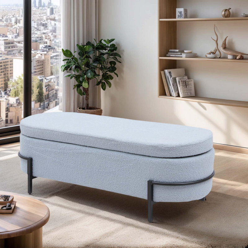 Banc de rangement à couvercle rabattable rembourré, Bleu