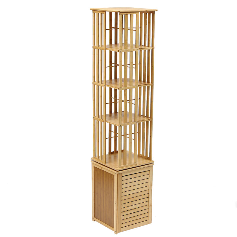 360° Revolving Bookcase, Corner Freestanding Storage Shelf, Natural