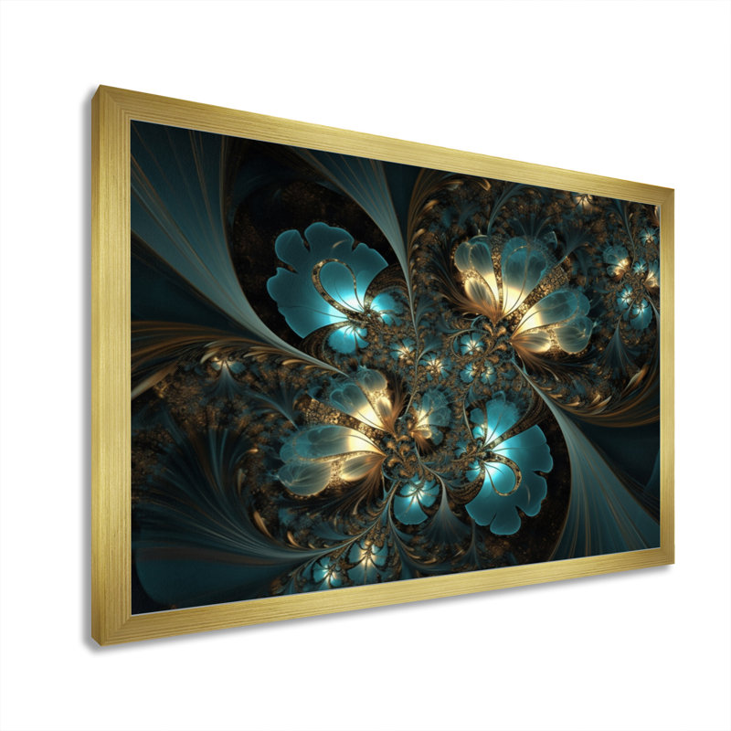 Mélanges bleus et dorés de l'ordre infini II - impression, H 12 po x l 20 po x P 1 po, Encadrement doré