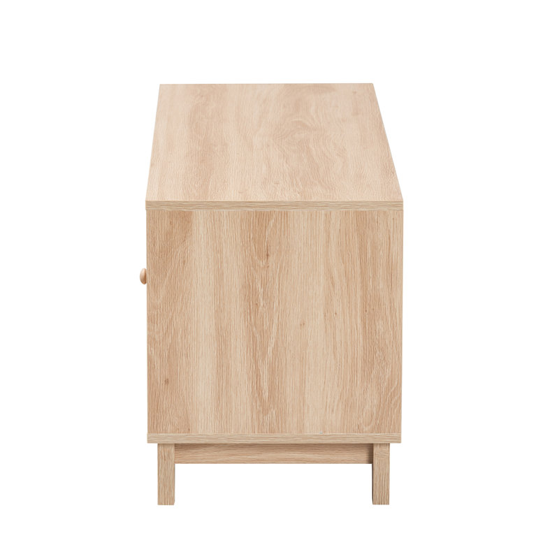 Breondra Elsbeth Mid-Century Modern Wood and Natural Rattan 2-Door TV Stand