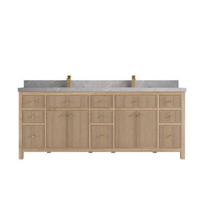 Sonoma Teak 84 " W Freestanding Standard Double Vanity Bathroom Vanity With Quartz Top