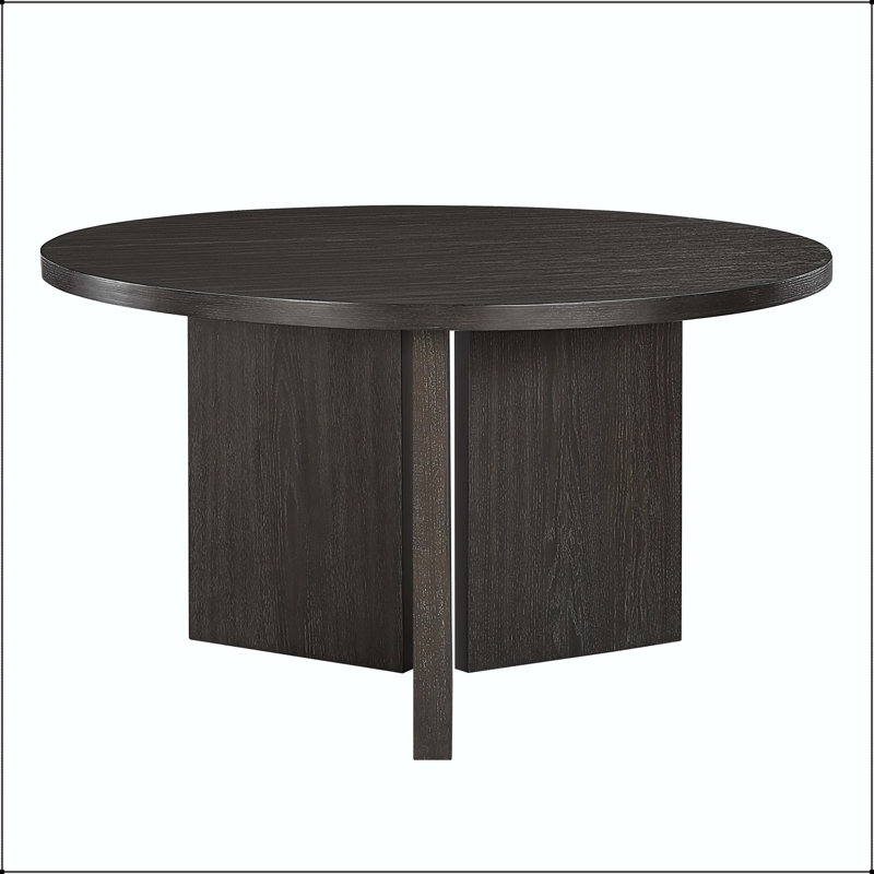Round Ebony Finish Dining Table with Textured Wood Grain