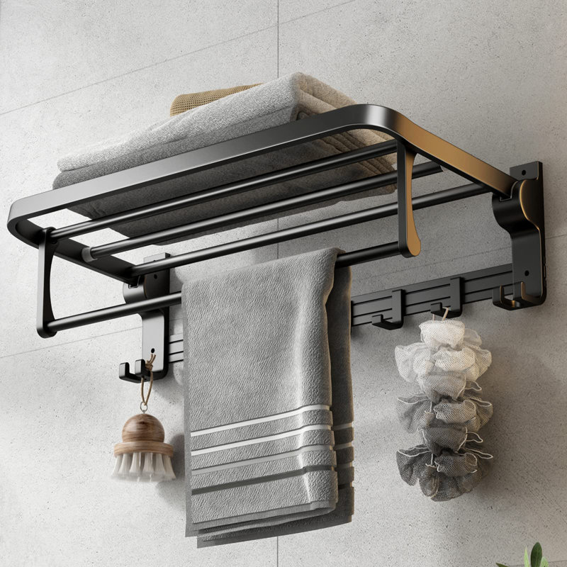 Porte-serviettes 23,6 pouces avec porte-serviettes pliable, Noir mat