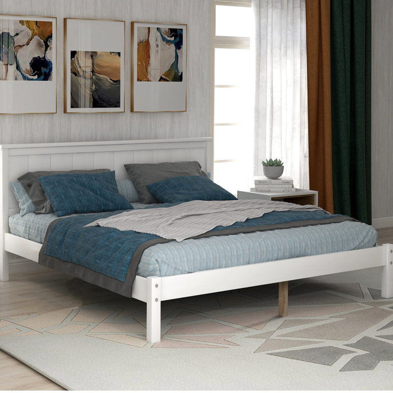 Lit plateforme avec tête de lit, base à lattes de bois, sans sommier, lit au design attrayant, base pour la longévité, ressort