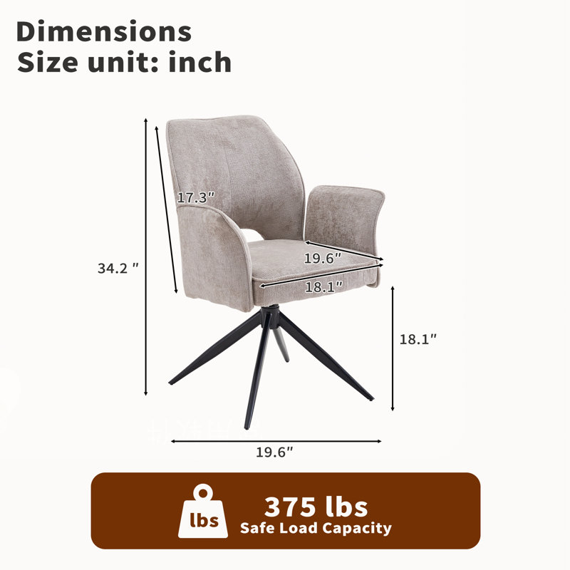 Ensemble de 2 chaises de salle à manger en tissu Modern, fauteuil pivotant avec dossier rembourré et coussin moelleux, Gris