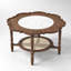 Table basse Aoviv en bois massif avec tablette en rotin et incrustation en verre craquelé