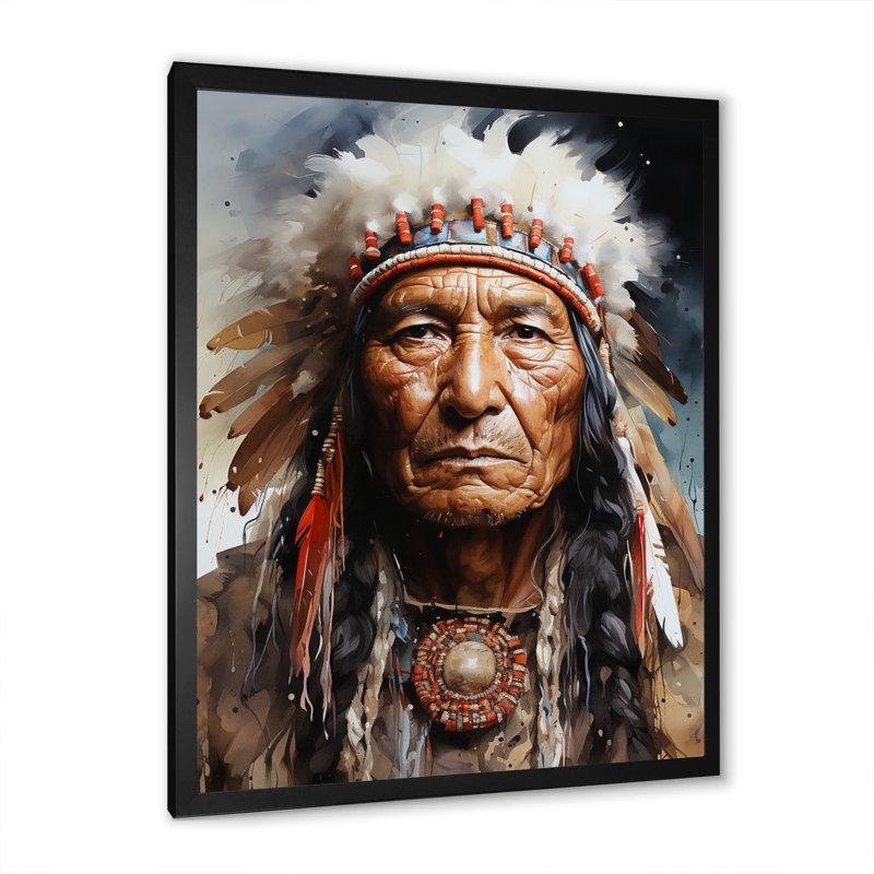 Portrait de Lakota amérindien, H 32 po x l 16 po x P 1 po, Cadre photo noir