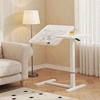 Overbed Bedside Desk, Mobile Rolling Laptop Stand Tilting Overbed Table With Wheels, Height Adjustable Tray Bedside Table For Laptop Bed Sofa, WHITE