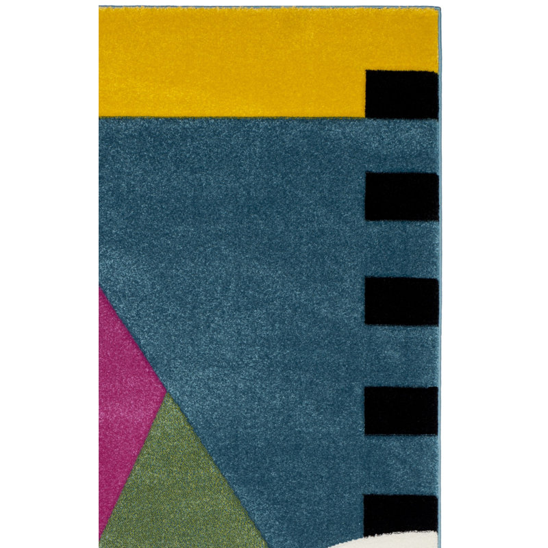 Tapis bleu paon / fuchsia à motif abstrait Menelaus, Rectangle 2 pi 7 po x 5 pi