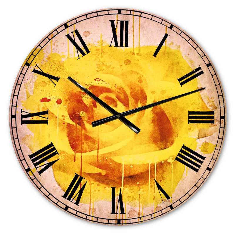 Belle rose en aquarelle jaune - horloge murale traditionnelle, Petit