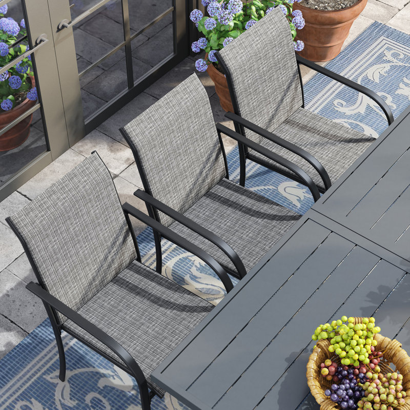 8-Person Rectangular Patio Dining Set With Stackable PVC-coated polyester Chairs, Gray