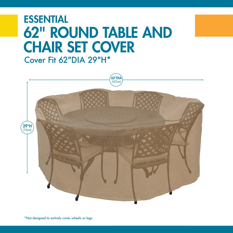 Ensemble de housse de salle à manger ronde pour terrasse résistante à l’eau, H 29 po x l 62 po x P 62 po