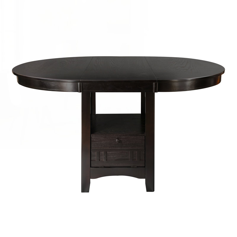 Dark Cherry Finish Counter Height 1pc Dining Table w Extension Leaf and Storage Base Traditional Design Dining Room Furniture