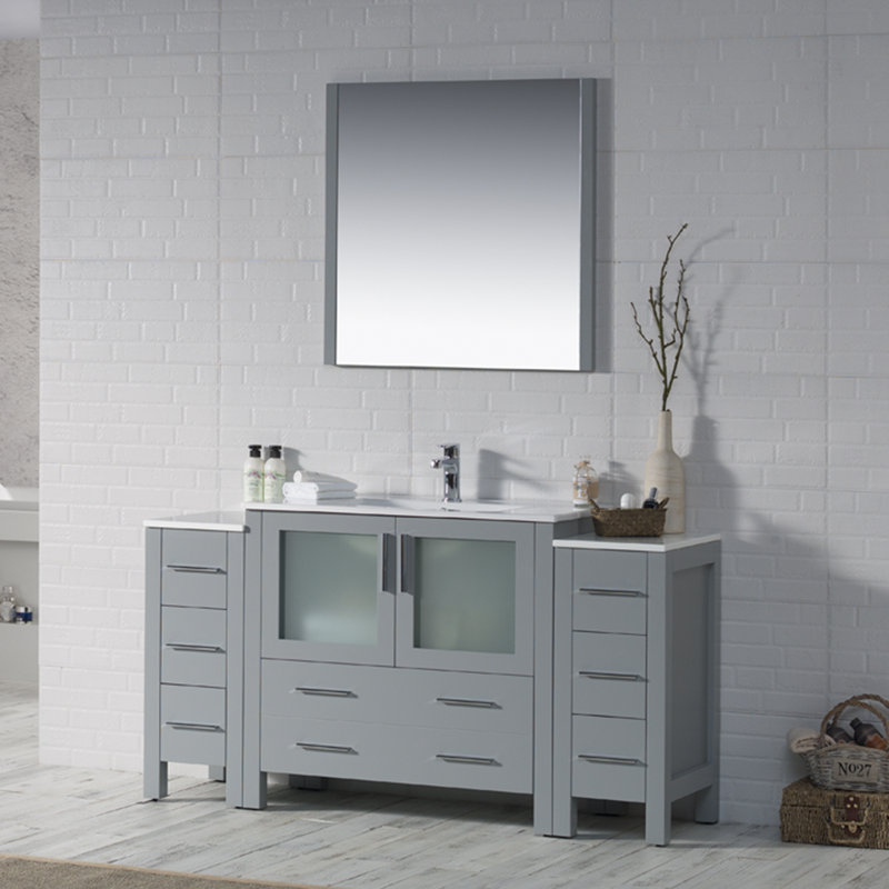 Mance 60.125'' Single Bathroom Vanity with Ceramic Top, Metal Gray