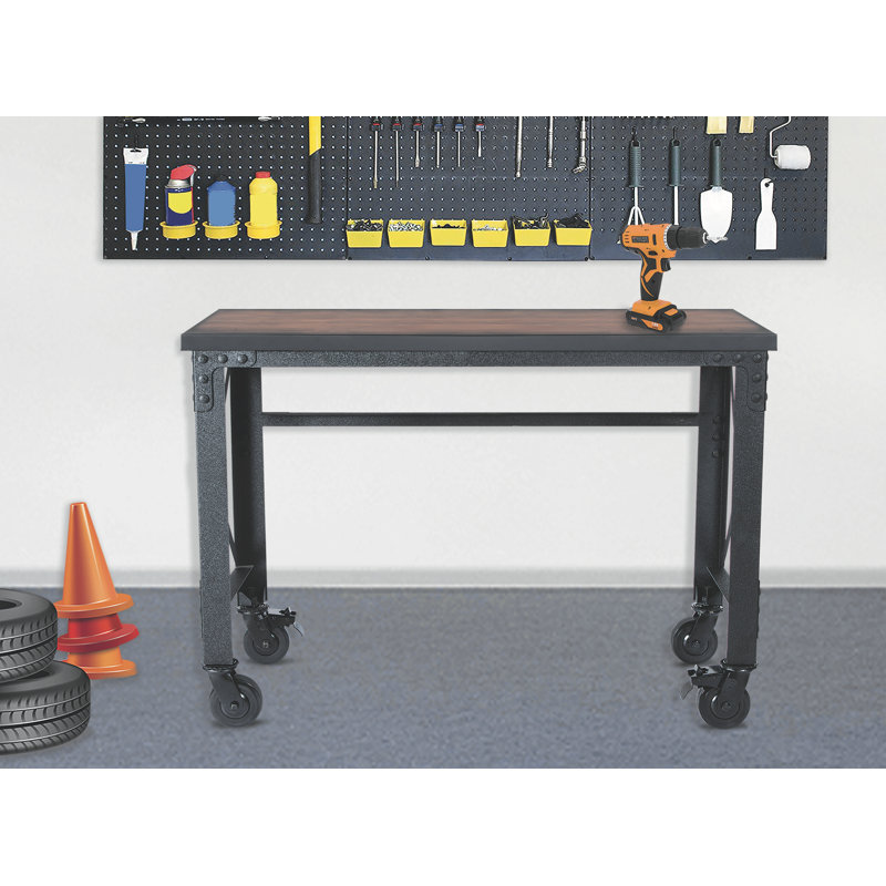 Solid Wood Top Metal Base Desk Shell, 37" H x 52" W x 24" D
