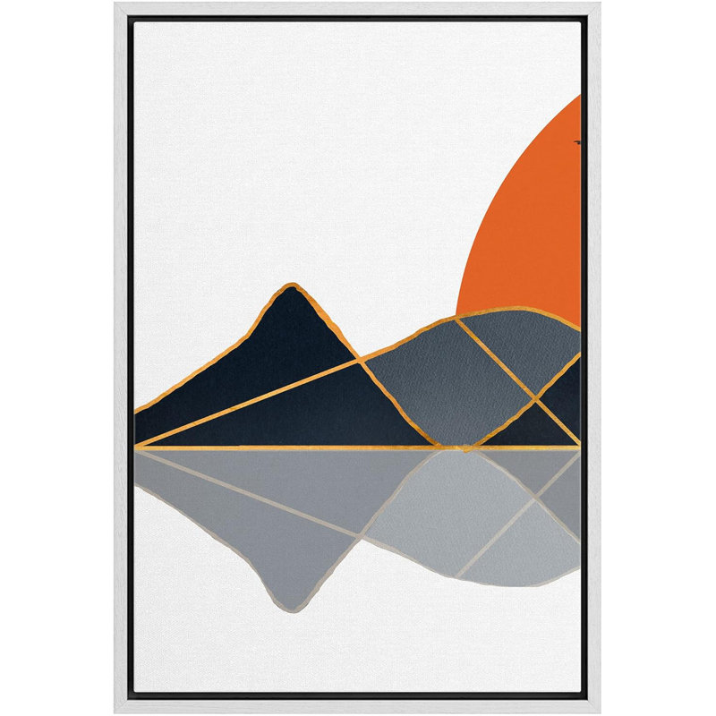 Abstract Vibrant Color Blocks Sun Over Dark Mountain Reflection Abstract Landscape Illustrations Modern Rustic, 36" H x 24" W