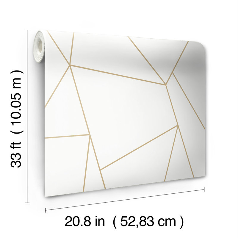 Nazca Geometric Metallic Wallpaper Roll, White/Gold
