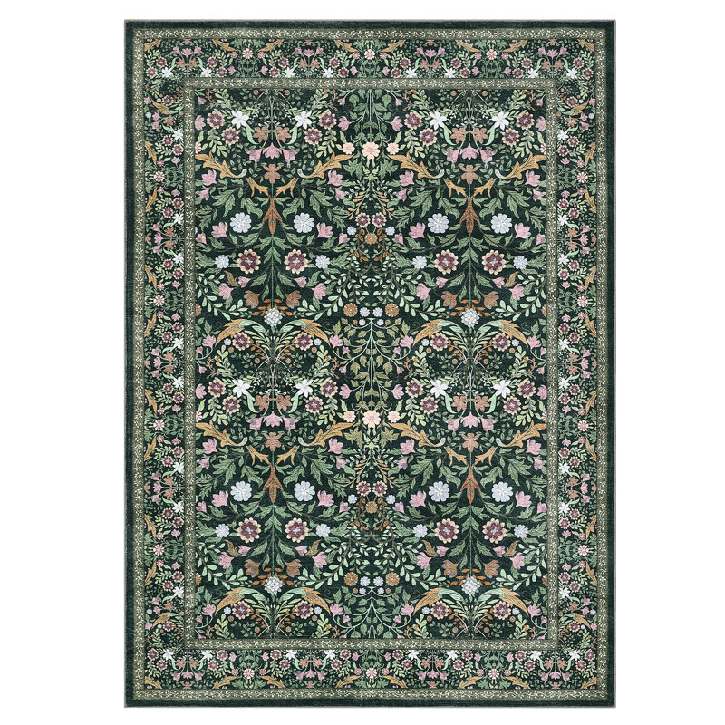 Floral Washable Area Rug Vintage Large Rugs for Living Room Soft Non-Slip Carpet Indoor Floor Stain Resistant Carpets for Bedroom Dining Room Farmhouse Nursery Home Office