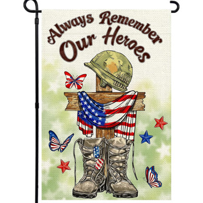 Memorial Day Garden Flag 12x18 Inch, Always Remember Our Heroes Flag