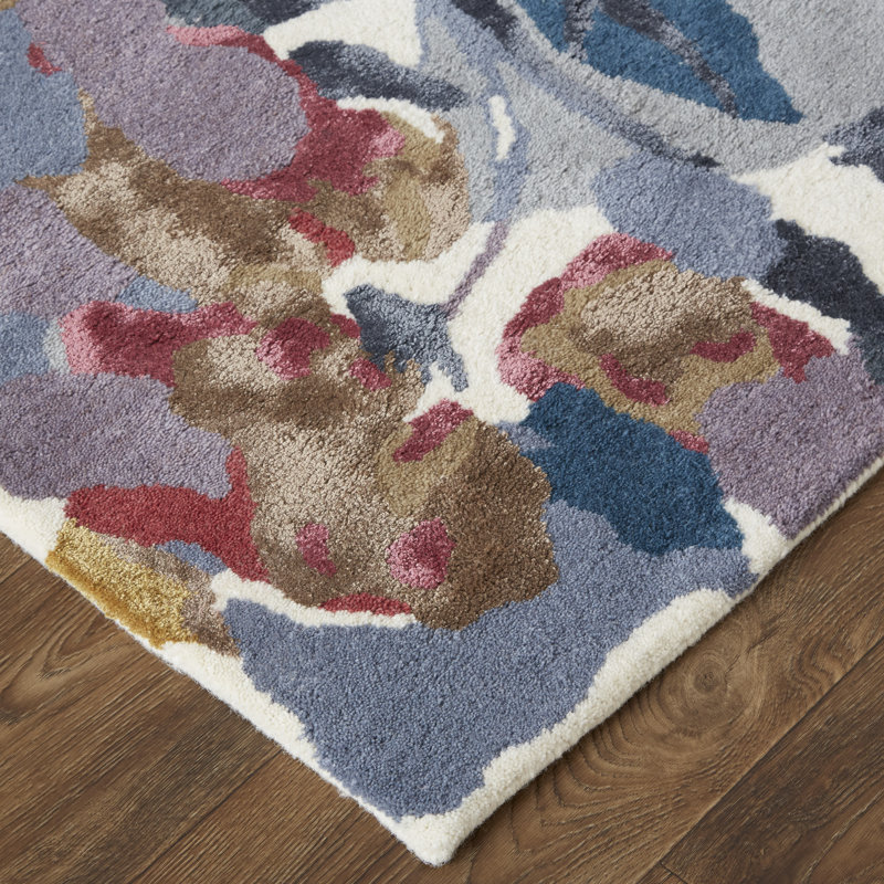 Dafney Hand Tufted Floral Area Rug in Blue/Pink/Gray, Rectangle 3'6" x 5'6"