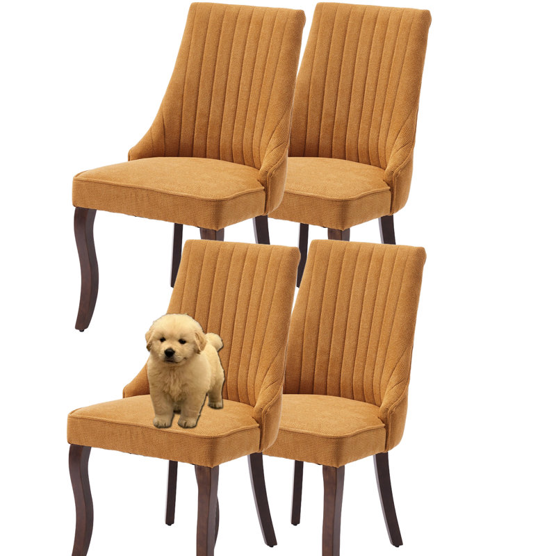Ensemble de 4 chaises de salle à manger rembourrées en lin Modern Simplicity, Jaune