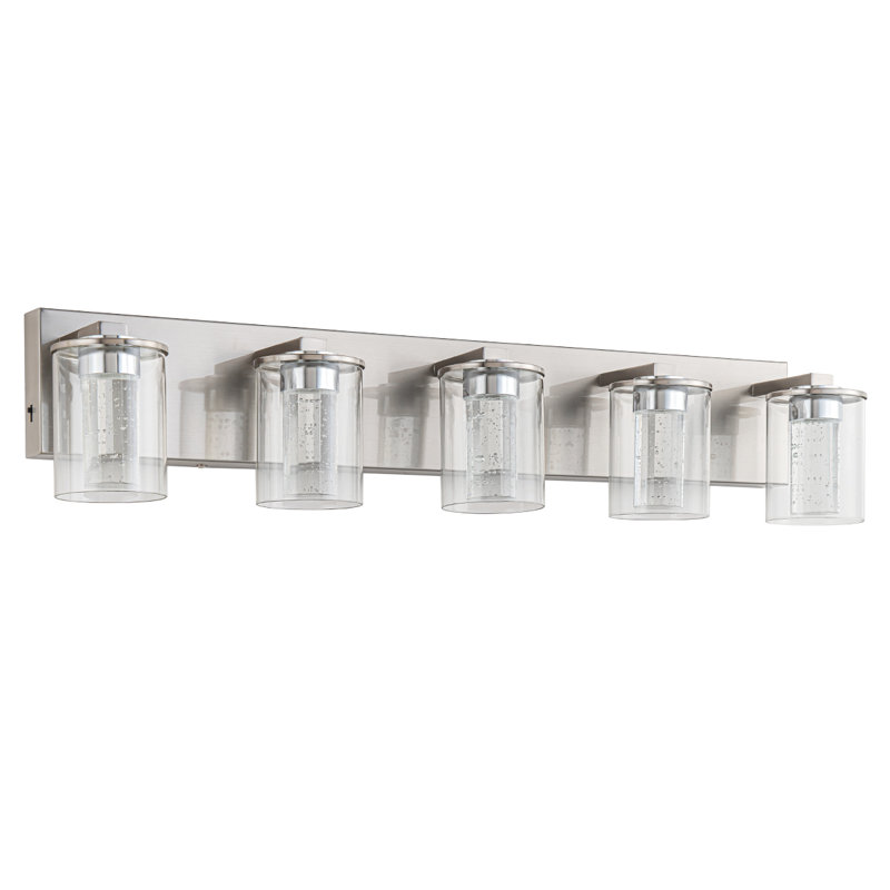 Luminaire de salle de bain en nickel brossé (5 lumières, 32 pouces), (3000K / 4000K / 6000K, intensité variable), luminaire de salle de bain à DEL, applique murale moderne sur miroir avec abat-jour en verre transparent