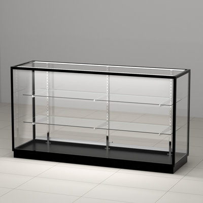 70”d * 20”w * 38”h - Retail Full Vision Showcase - Glass Display Case With Black Aluminum Frame And Led Lights