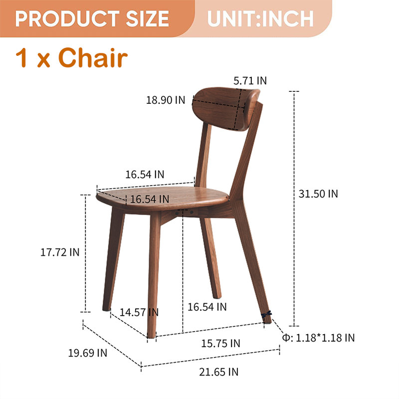Ensemble de chaises de salle à manger en bois, chaises en bois de chêne massif avec dossier et siège, patins antidérapants, 1