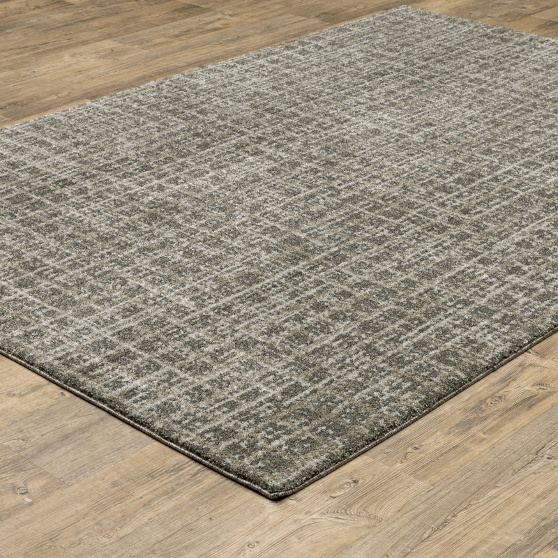 Tapis gris / beige à carreaux, Rectangle 7 pi 10 po x 10 pi 10 po
