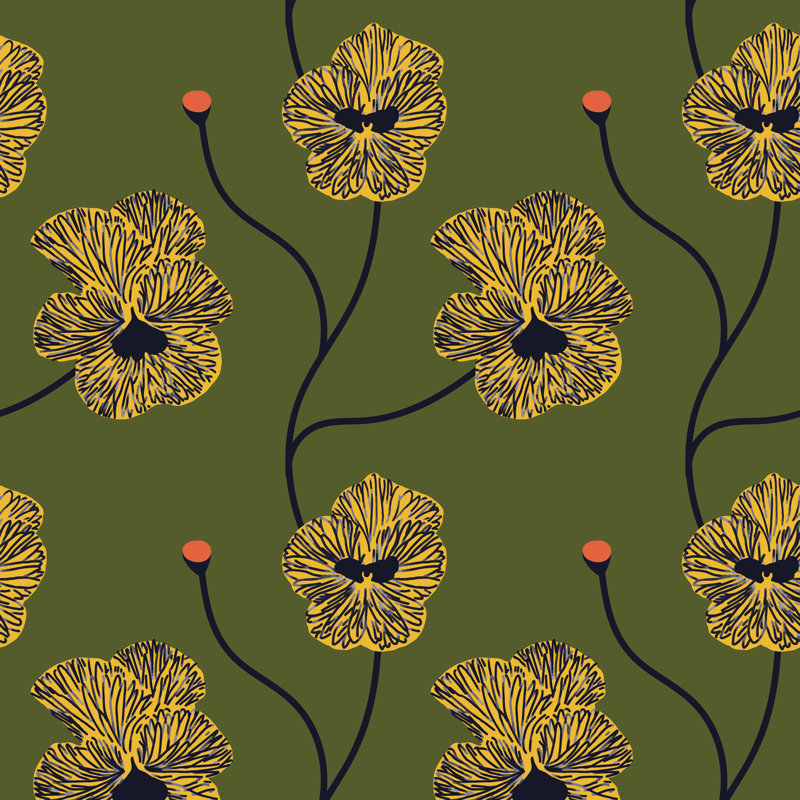 Flourish Wallpaper, Non-Pasted, Olive Canary
