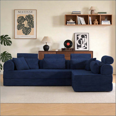 L Shape Modular Sectional Sofa, Compressed Sectional Sofa Modern Minimalist Style Corduroy Couch,Unfold Into A Bed, Bedroom, Comfy Compressed Sofa Couch Space-Efficient Design