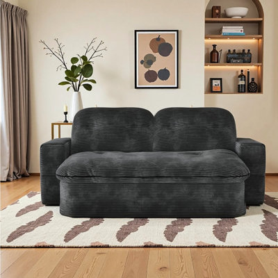 Memory Foam Mattress 3 Dark Gray Convertible Bed, 21 Modular Space For Living Room, Soft Breathable Small Streak Corduroy, High Foam, Non-slip Design, Easy Use Floor Couch, Apartment, Setup