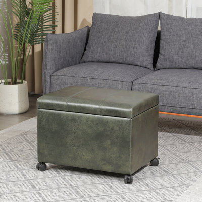 Faux Leather Ottoman With Casters Vintage-Style by Ophelia & Co.