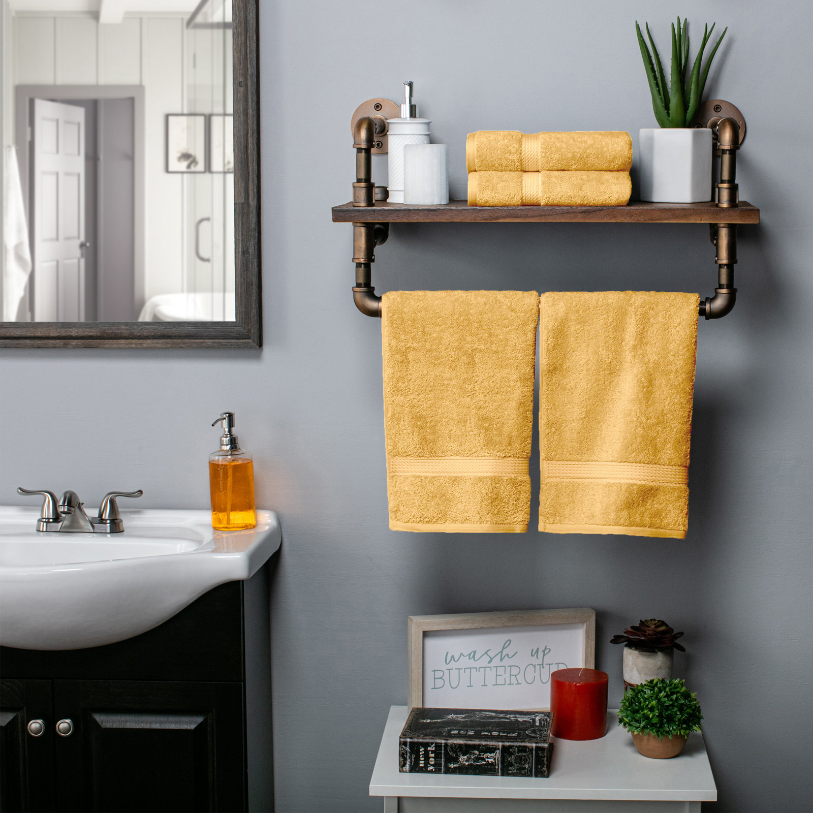 Egyptian Cotton Hand Towels, Gold