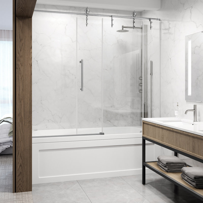 Hamilton 56-60" W x 68" H Sliding Frameless Tub Door with 3/8" Clear Glass, Chrome