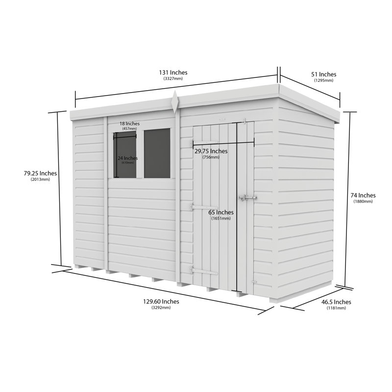 11ft x 4ft Pent Security Shed - Single Door