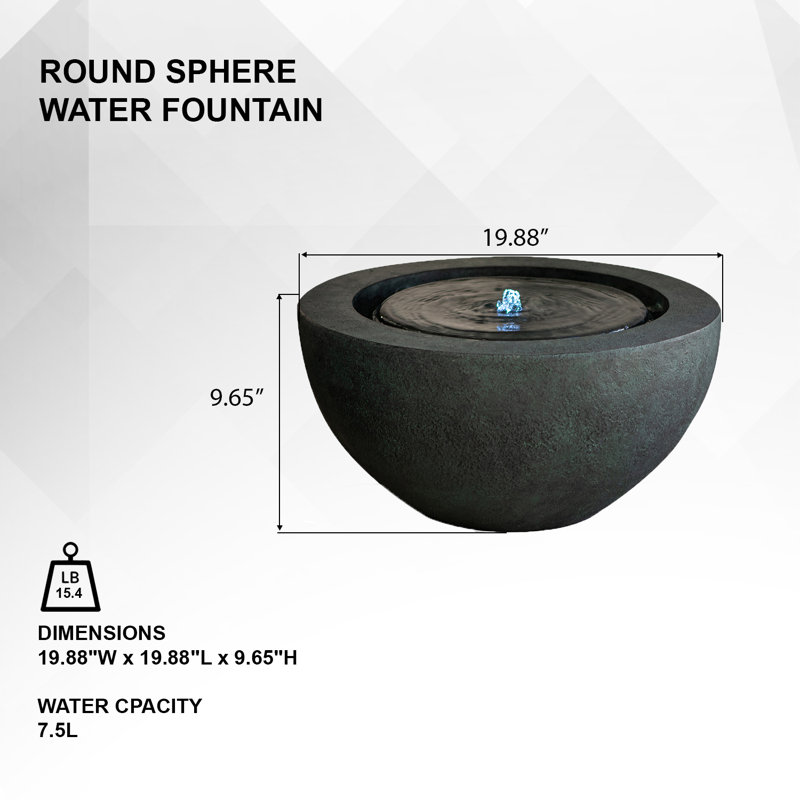  19.8 inches W Round Polyresin Indoor/Outdoor Sphere Water Fountain w/LED Light, Green